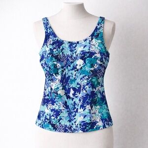 LL Bean Women's BeanSport Swimwear Scoopneck Tankini Top Print Blue Size 10?